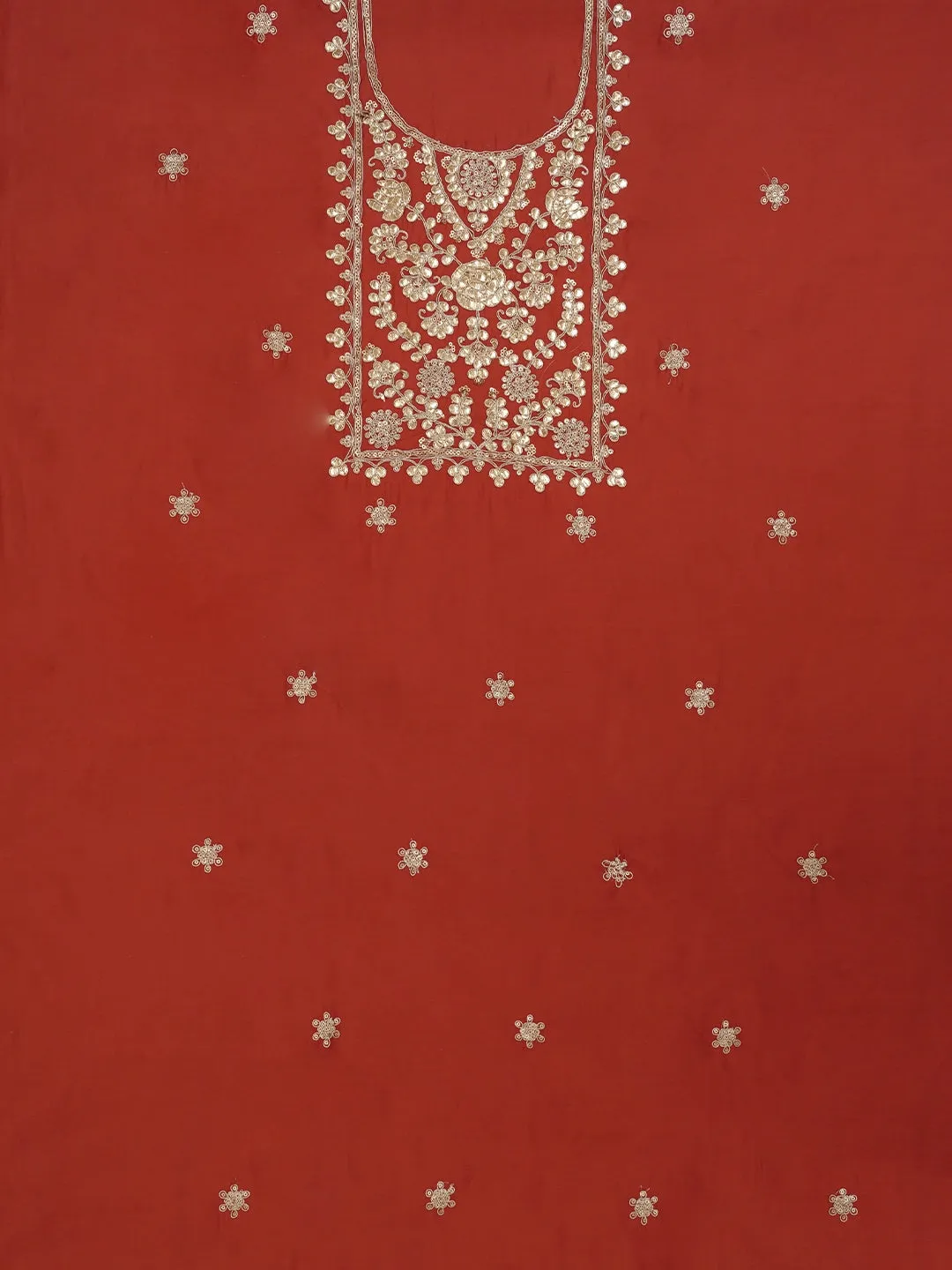 Peach Floral Printed Embroidered Pure Silk Dress Material with Dupatta