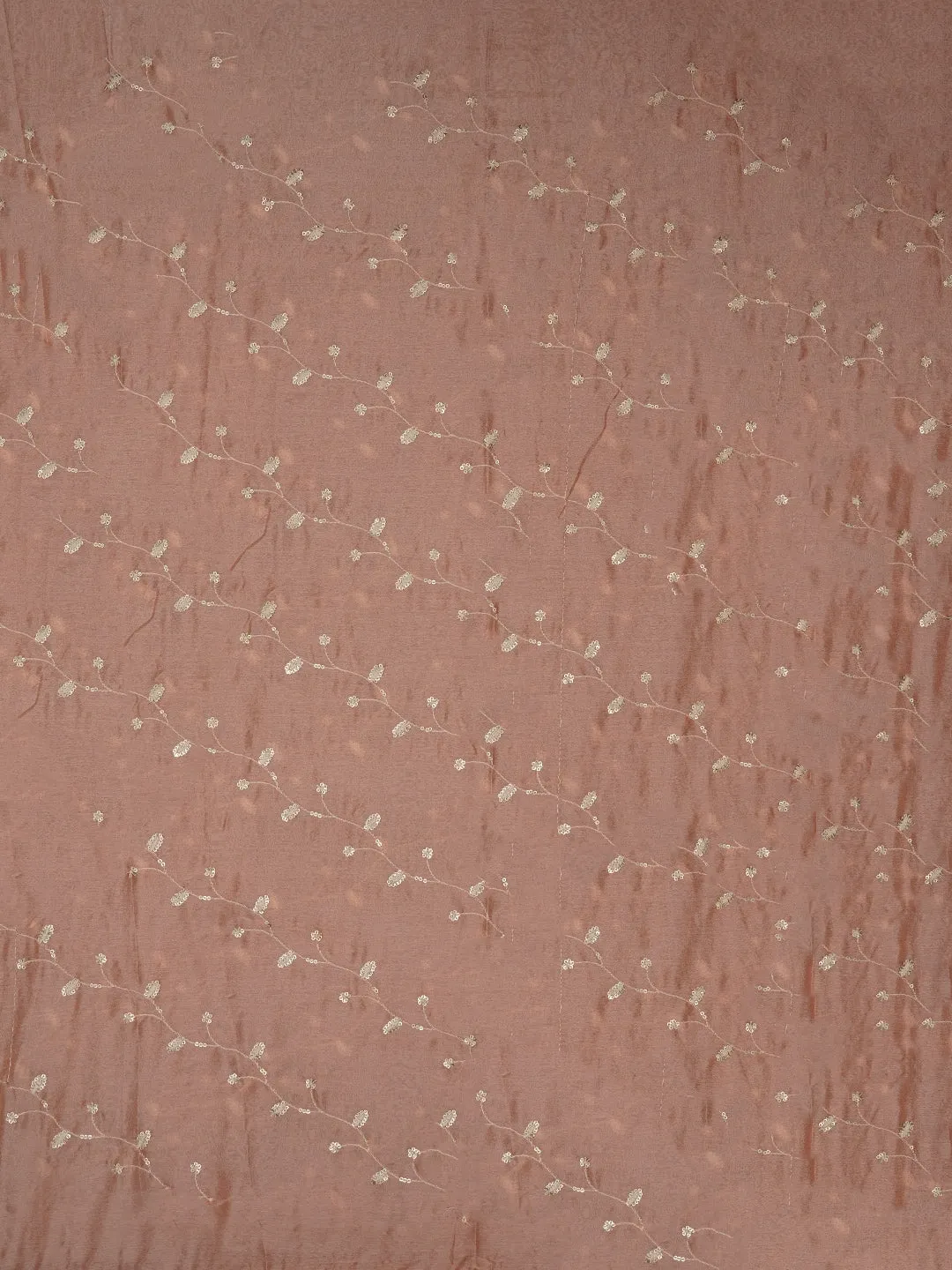 Peach Sequin Embroidered Pure Cotton Dress Material with Dupatta