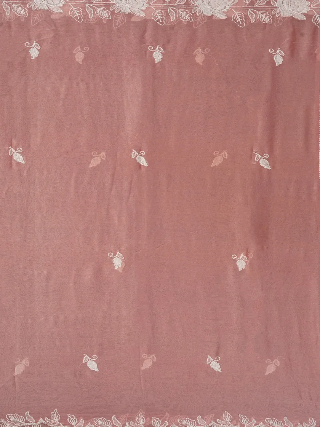 Peach Unstitched Floral Embroidery Silk Blend Dress Material with Dupatta
