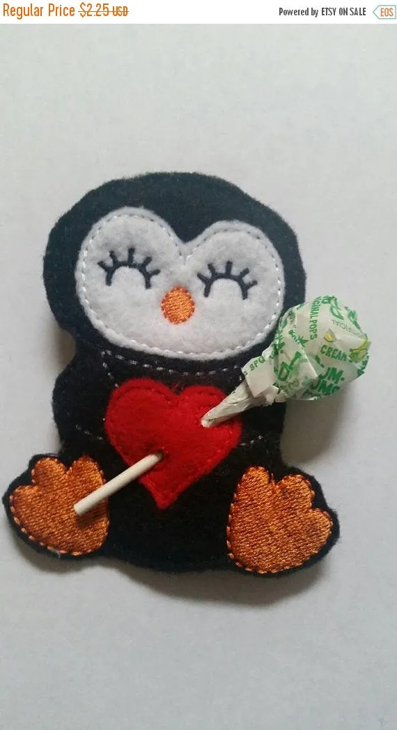 Penguin - Sucker Holder - Easter basket - Classroom Party Favor - Birthday Party Favor - Polar Animal - heart- lollipop-non food treat