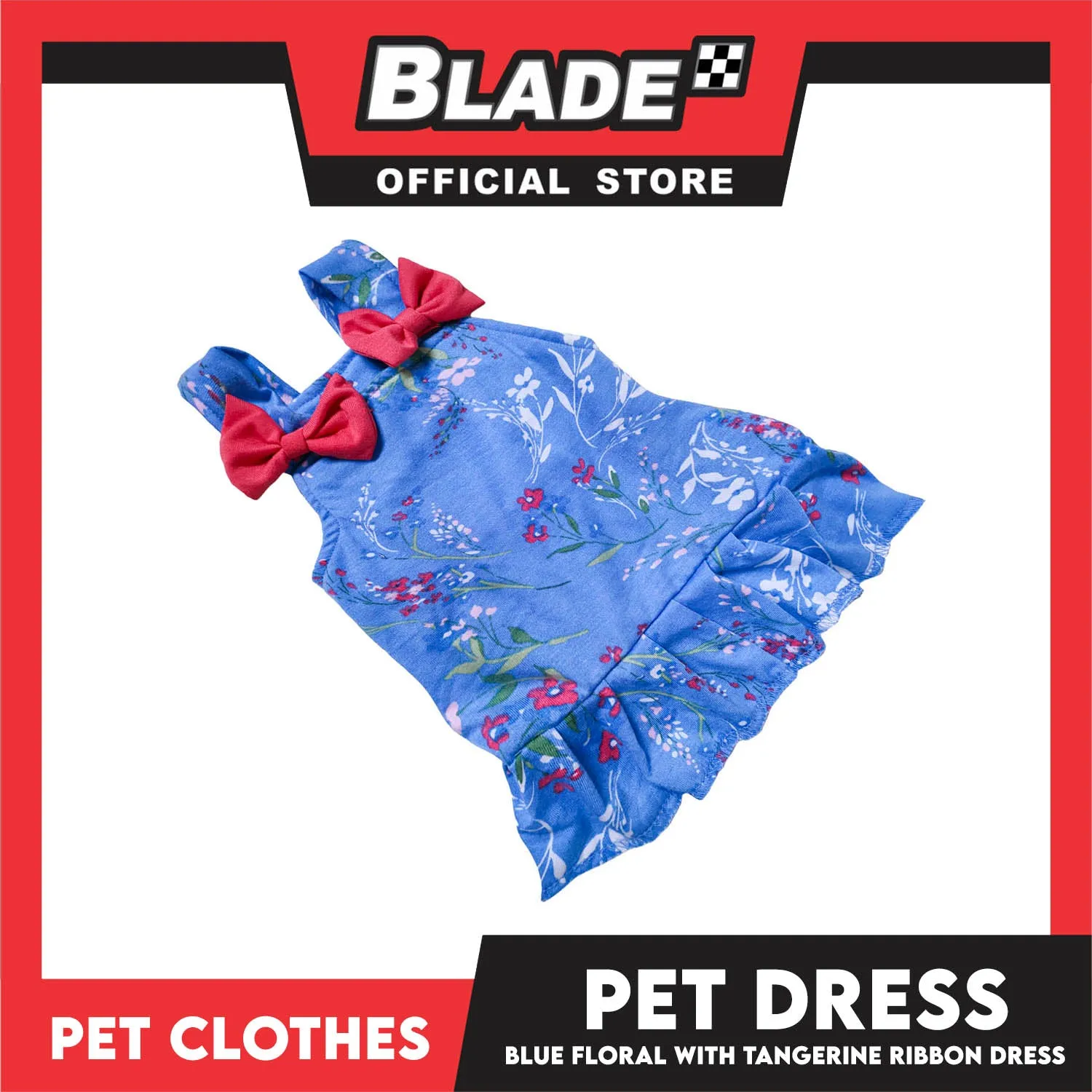 Pet Dress Blue Floral With Tangerine Ribbon Dress Pet Clothes (Small) Perfect Fit For Dogs And Cats