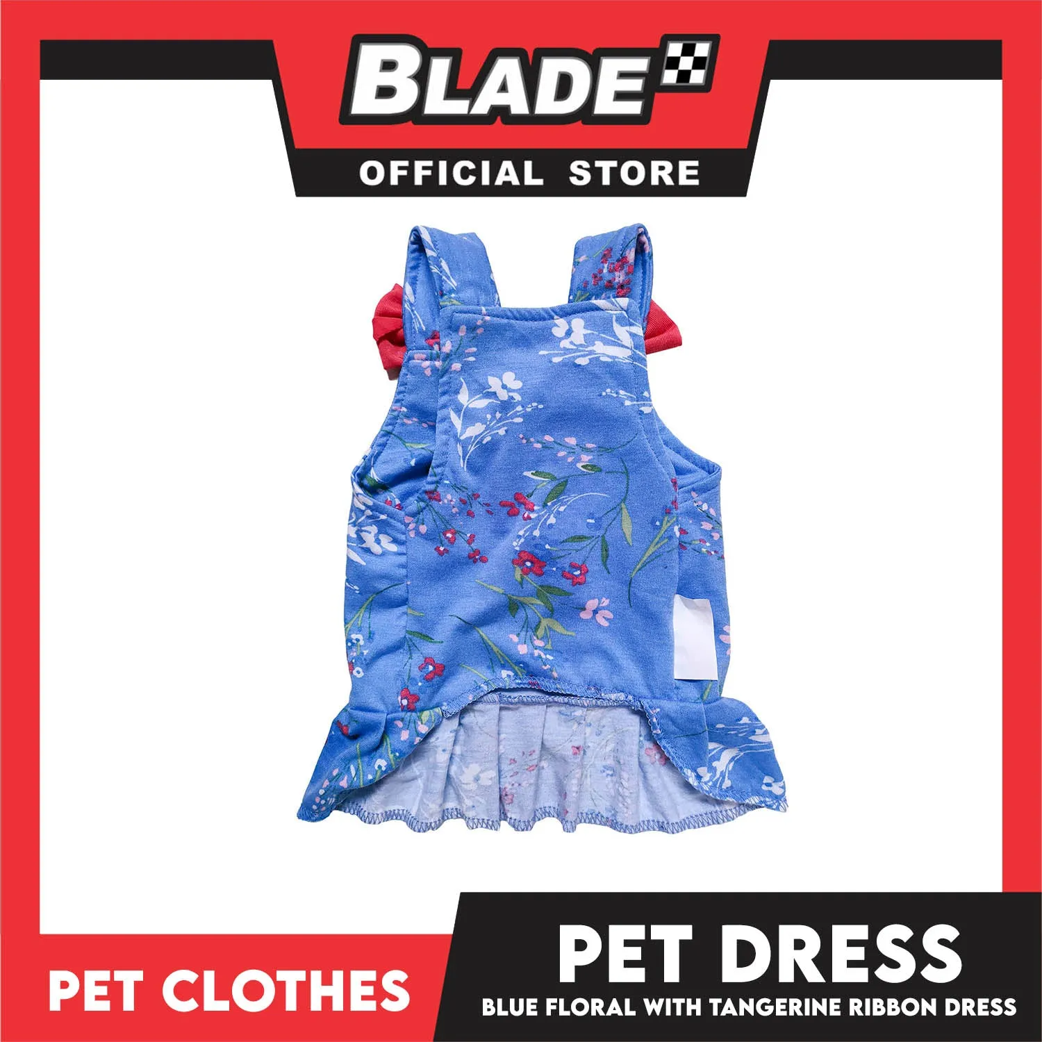 Pet Dress Blue Floral With Tangerine Ribbon Dress Pet Clothes (Small) Perfect Fit For Dogs And Cats