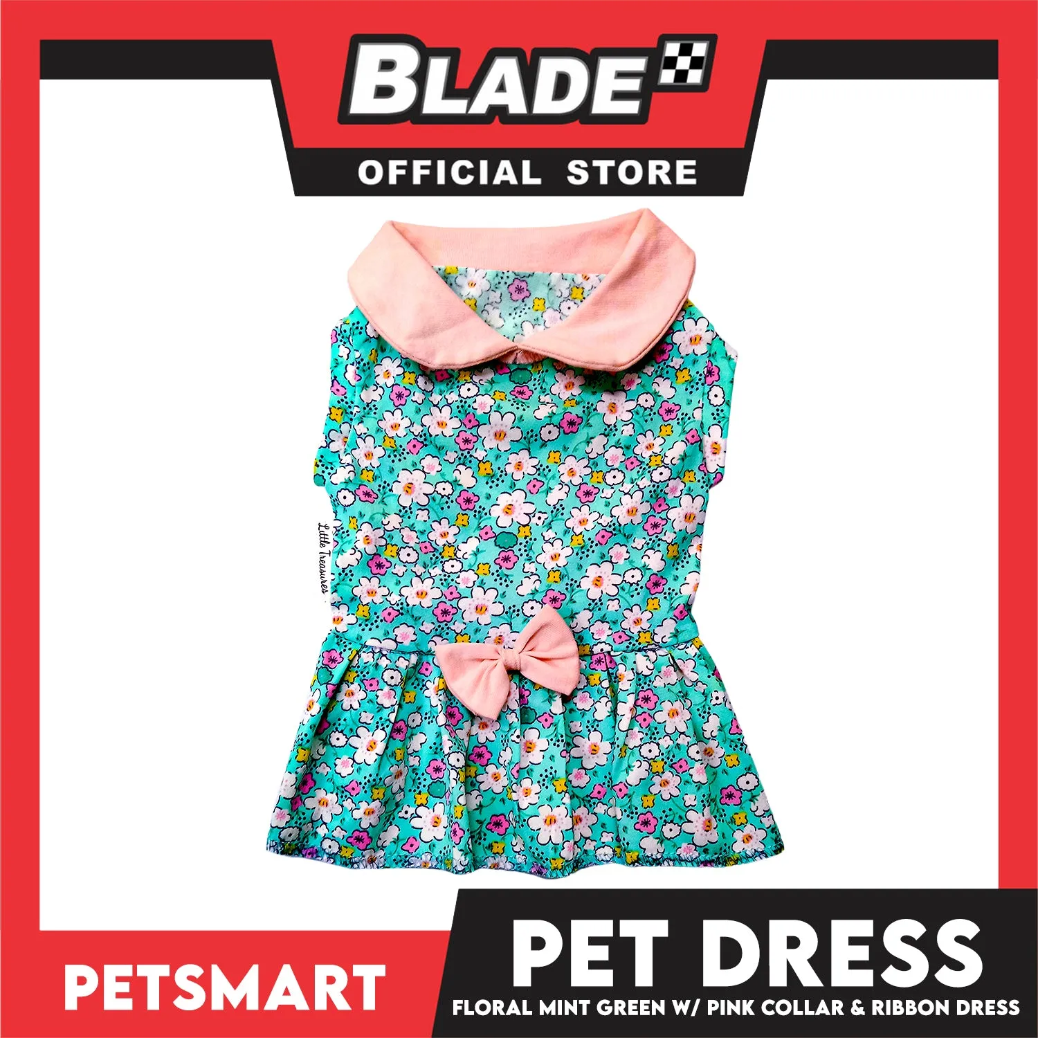 Pet Dress Floral Mint Green with Pink Collar and Ribbon Perfect Fit for Dogs and Cats (Large)