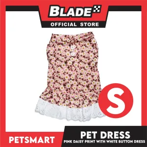 Pet Dress Pink Daisy Print with White Button Design DG-CTN186S (Small)