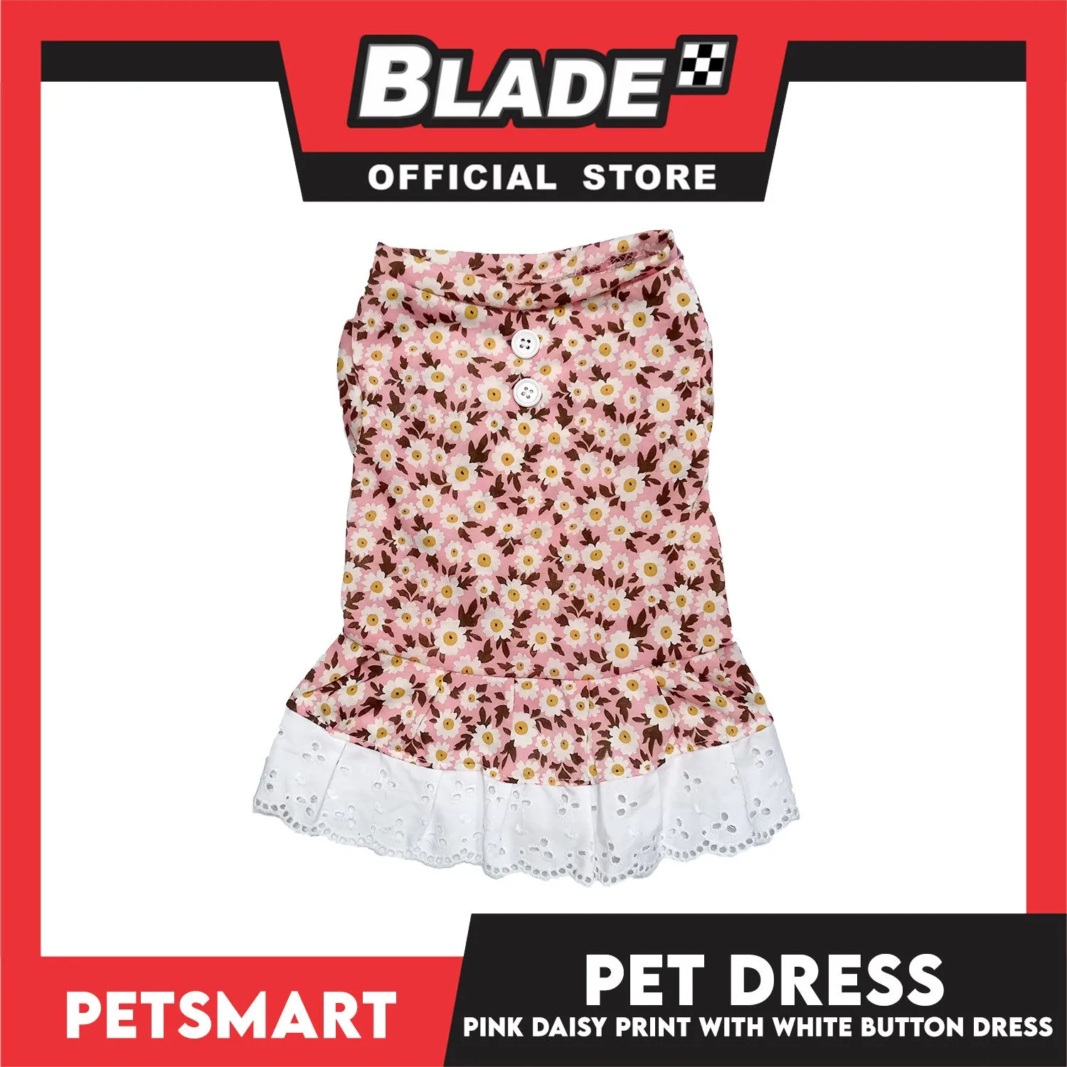 Pet Dress Pink Daisy Print with White Button Design DG-CTN186S (Small)