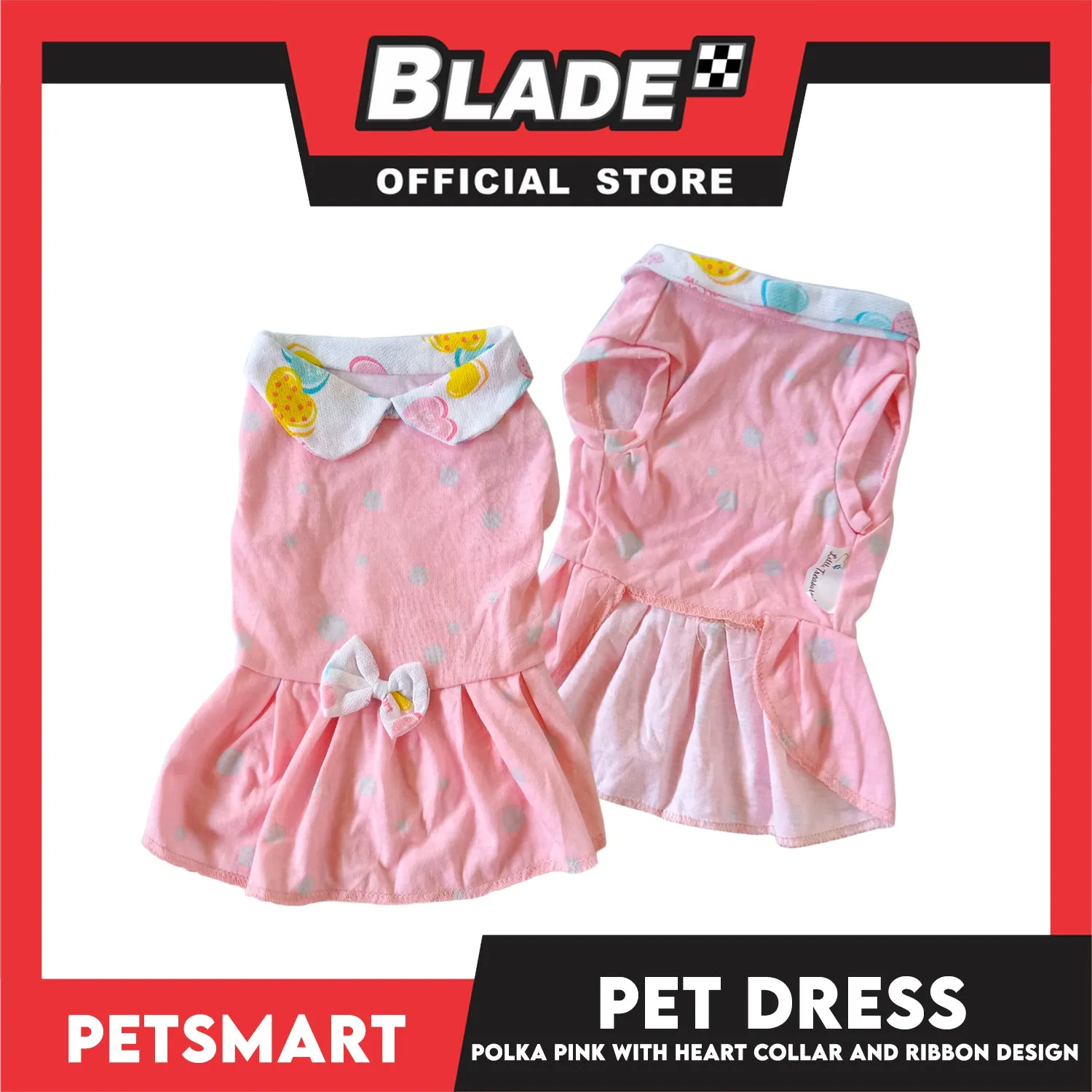 Pet Dress, Polka Pink with Heart Collar and Ribbon Design DG-CTN158XL (XL) Perfect Fit For Dogs And Cats, Pet Clothes, Soft and Comfortable Pet Clothing