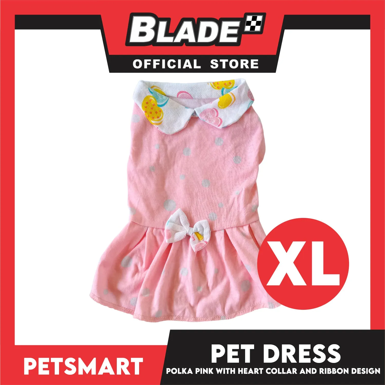 Pet Dress, Polka Pink with Heart Collar and Ribbon Design DG-CTN158XL (XL) Perfect Fit For Dogs And Cats, Pet Clothes, Soft and Comfortable Pet Clothing