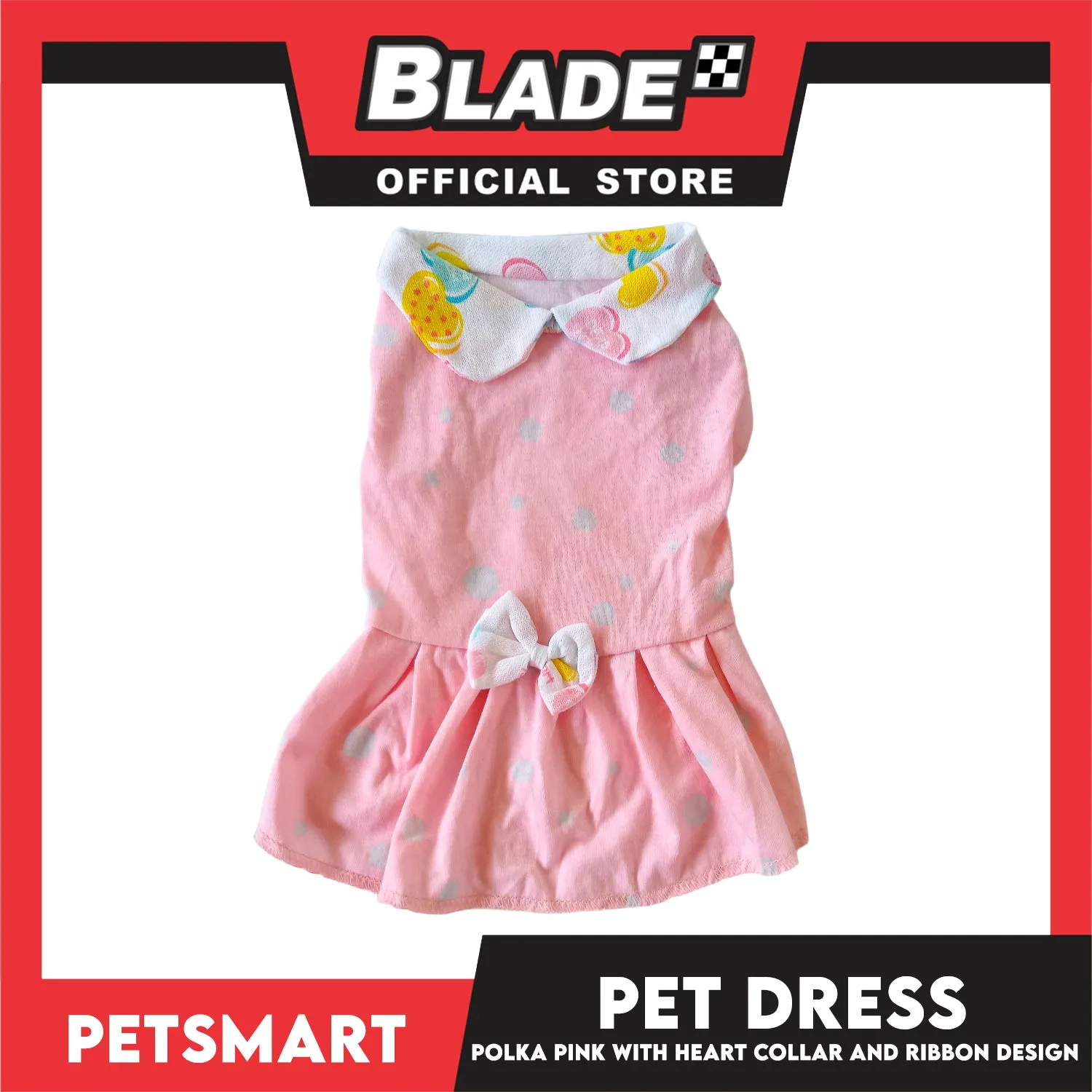 Pet Dress, Polka Pink with Heart Collar and Ribbon Design DG-CTN158XL (XL) Perfect Fit For Dogs And Cats, Pet Clothes, Soft and Comfortable Pet Clothing