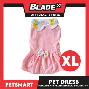 Pet Dress, Polka Pink with Heart Collar and Ribbon Design DG-CTN158XL (XL) Perfect Fit For Dogs And Cats, Pet Clothes, Soft and Comfortable Pet Clothing