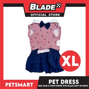 Pet Dress Red, Blue and White Stripe with Black Bow Tie Design DG-CTN184L (XL)