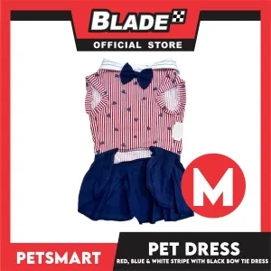 Pet Dress Red, Blue and White Stripe with Black Bow Tie Design DG-CTN184M (Medium)