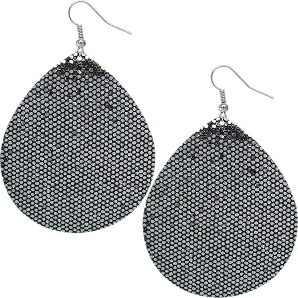 Pewter Glitter Teardrop Earrings