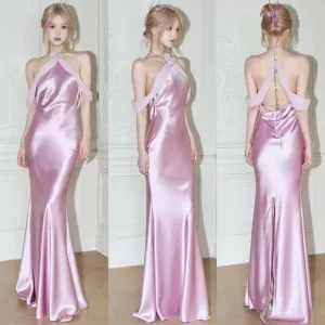 Pink Halter Prom Dress, Evening Party Dress For Women    fg7446