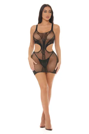 Pink Lipstick Get Curved Bodystocking Dress Black - Os