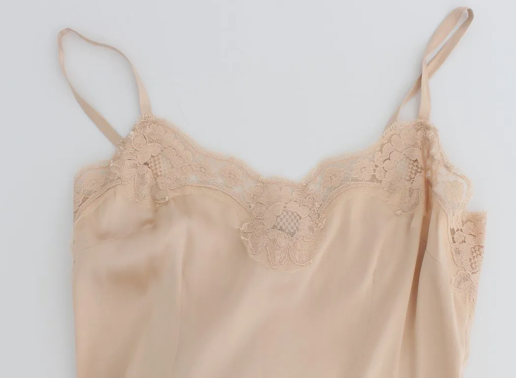 Pink Silk Stretch Lace Dress Sleep Gown