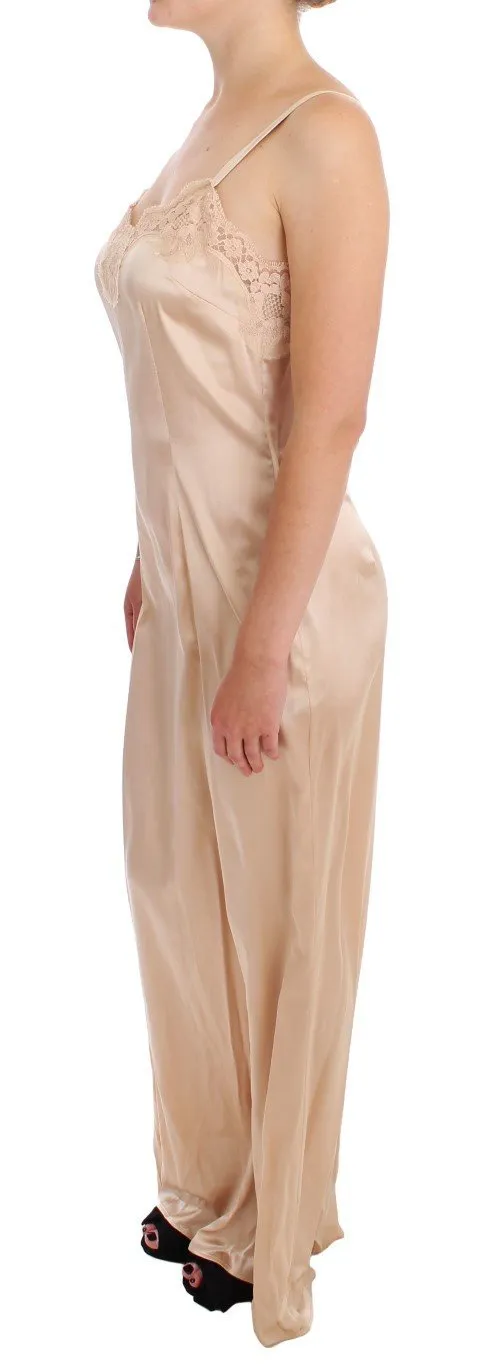 Pink Silk Stretch Lace Dress Sleep Gown