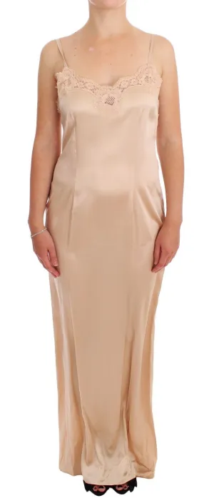 Pink Silk Stretch Lace Dress Sleep Gown