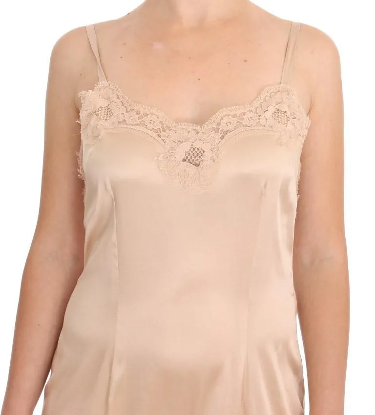 Pink Silk Stretch Lace Dress Sleep Gown