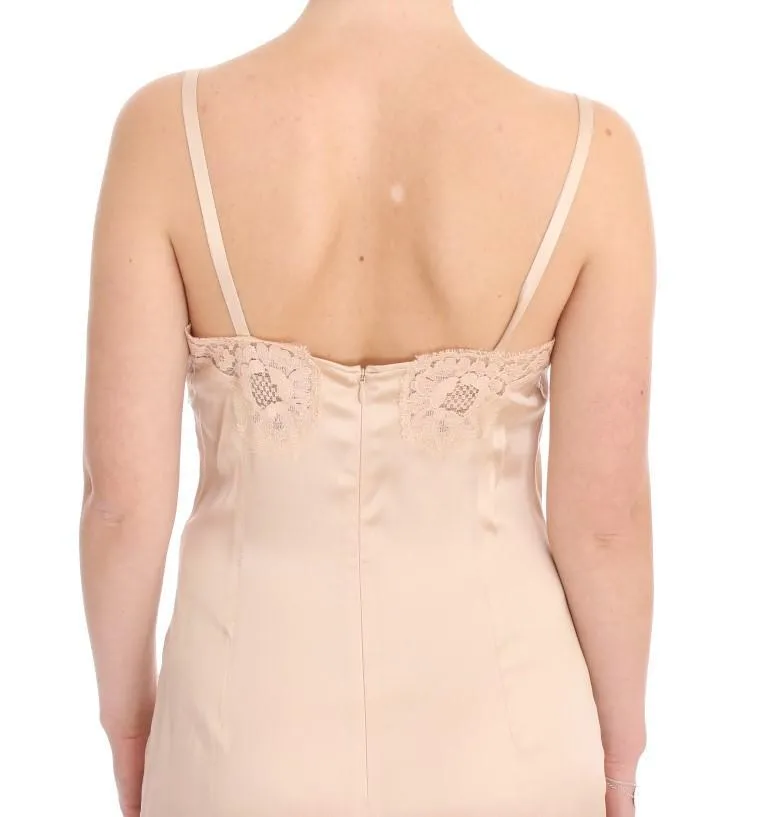 Pink Silk Stretch Lace Dress Sleep Gown