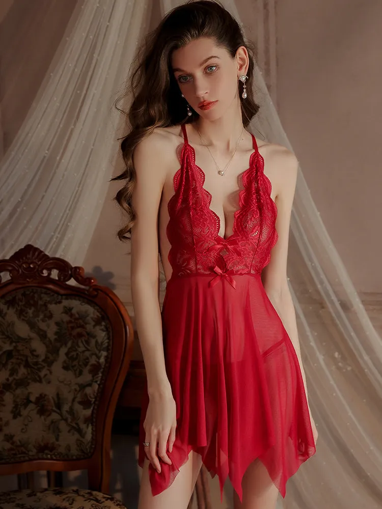 Pink Spaghetti Strap Lingerie Sexy Babydolls