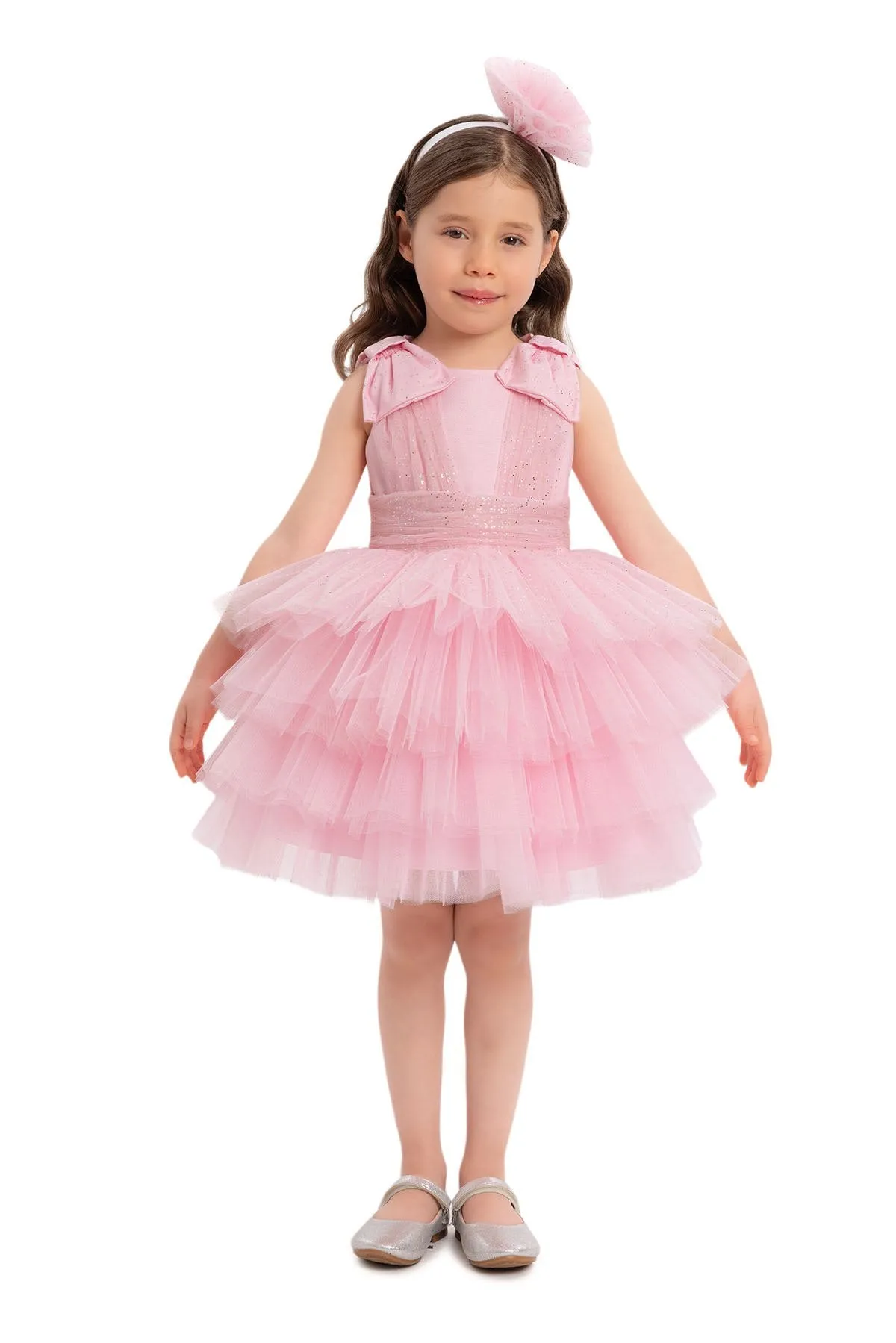 Pink Toddler Dress with Bow Shoulders for Special Occasions