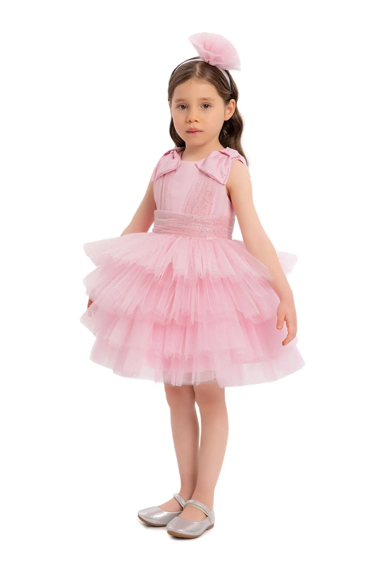 Pink Toddler Dress with Bow Shoulders for Special Occasions
