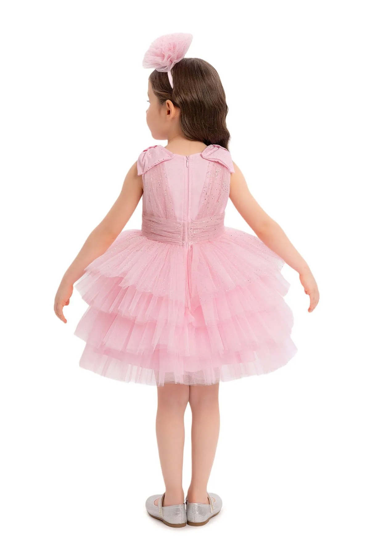 Pink Toddler Dress with Bow Shoulders for Special Occasions