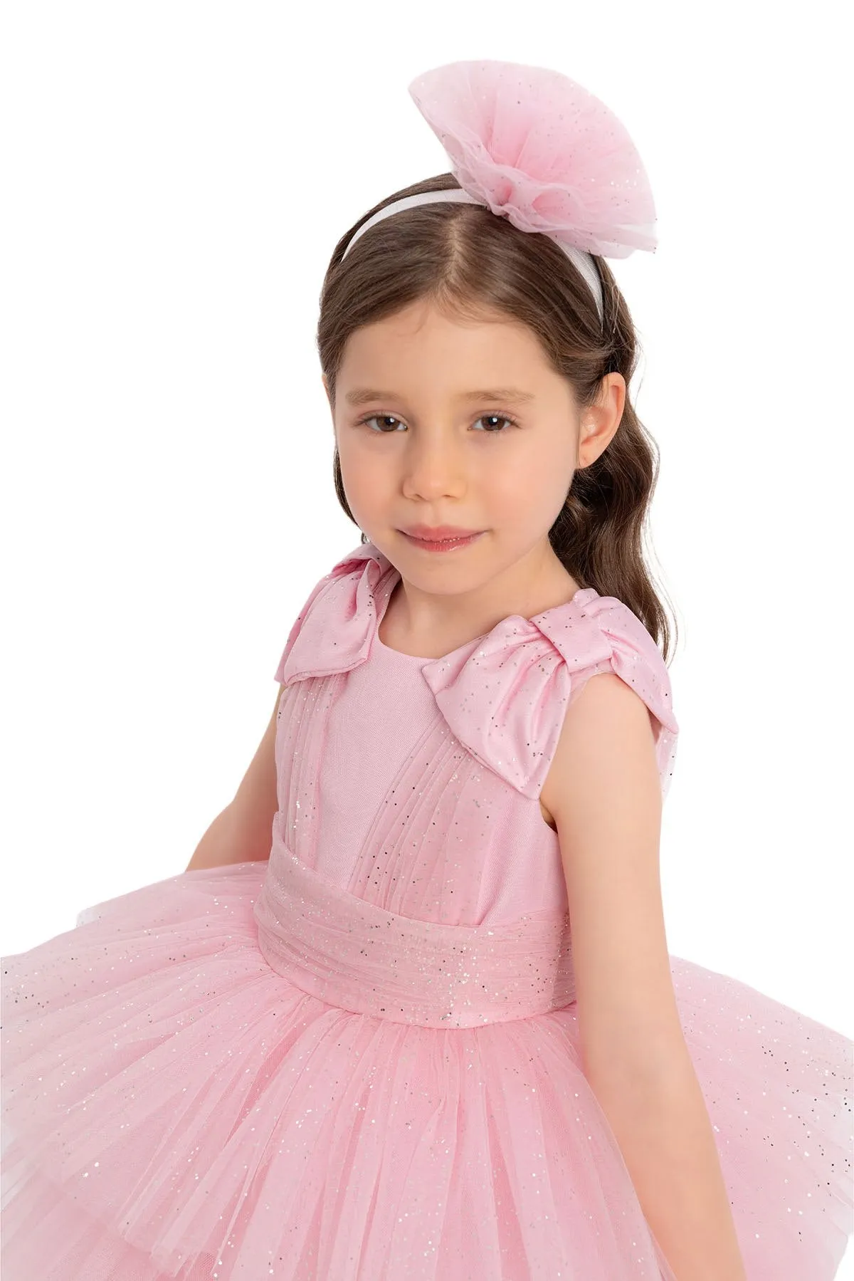 Pink Toddler Dress with Bow Shoulders for Special Occasions