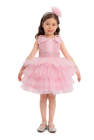 Pink Toddler Dress with Bow Shoulders for Special Occasions