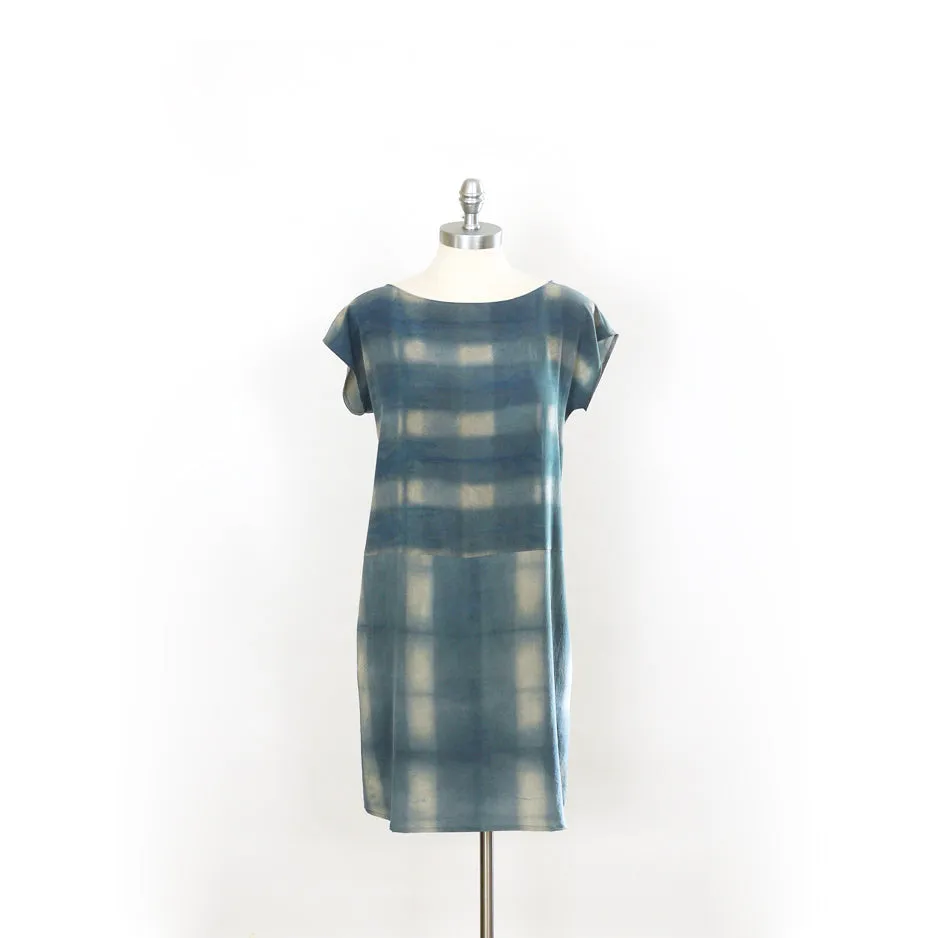 PLAID on PLAID.  Hand dyed Indigo dress.