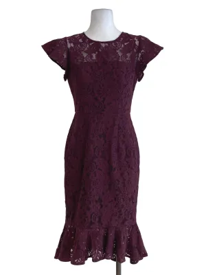 Plum Lace Sheath Ruffle Dress