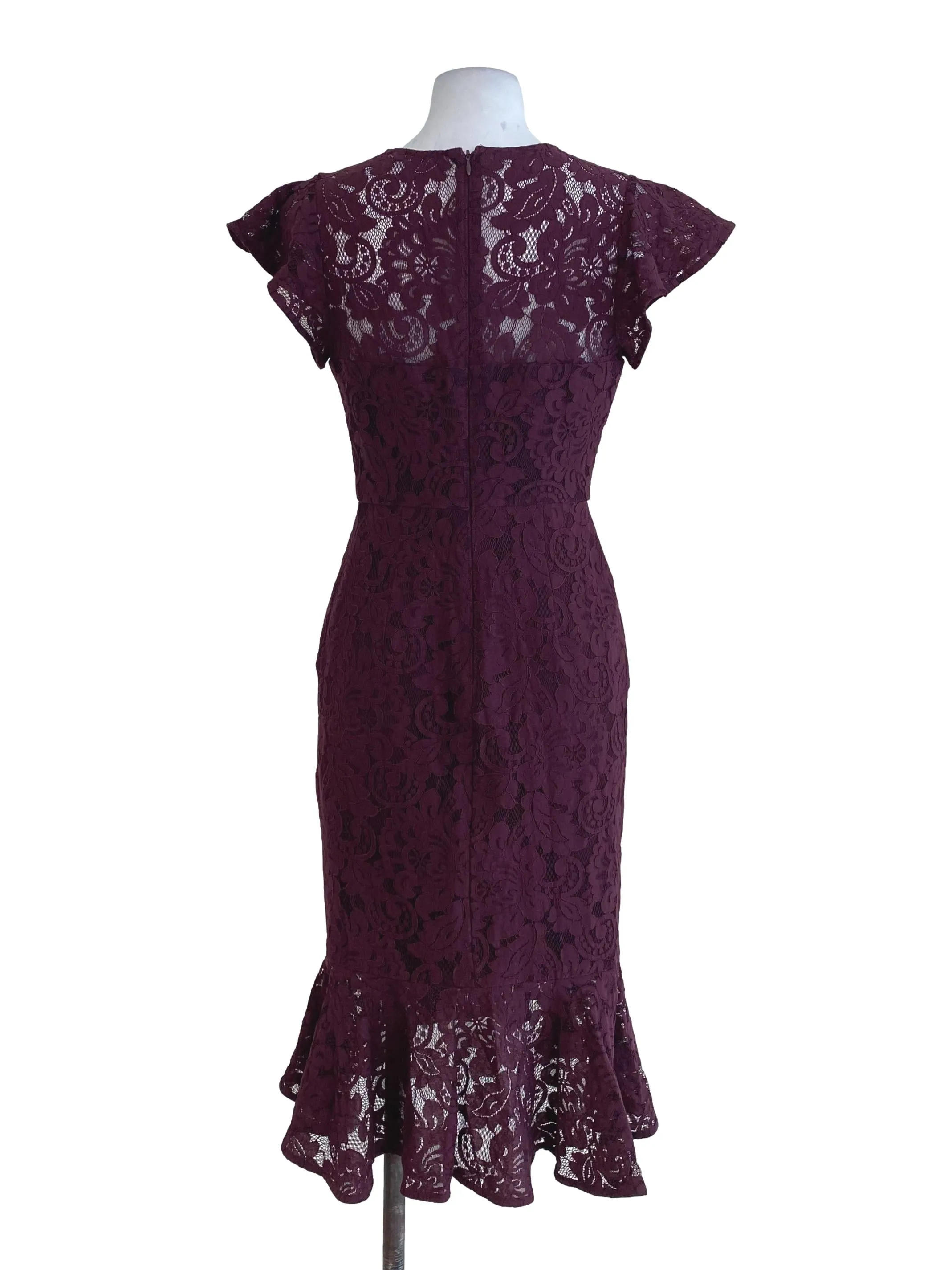 Plum Lace Sheath Ruffle Dress