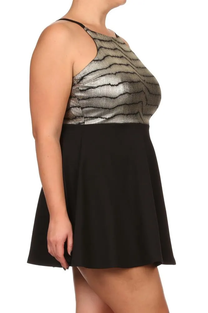 Plus Size Beauty In Gold Flared Dress