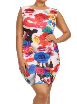 Plus Size Bed Of Roses Kisses Graphic Dress