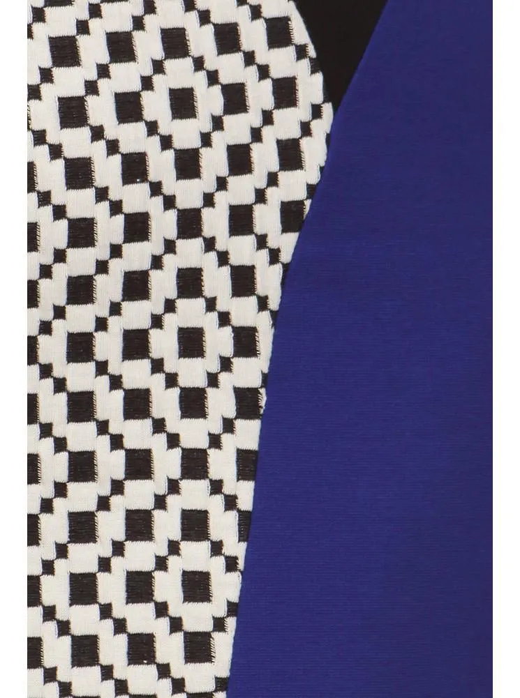 Plus Size Checkered Pastel Colorblock Navy Blue Dress