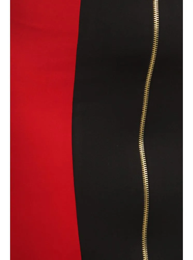 Plus Size City Girl Colorblock Zippered Red Dress