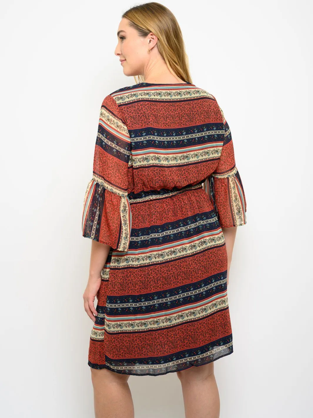 PLUS SIZE FIT AND FLARE MULTI PRINT DRESS