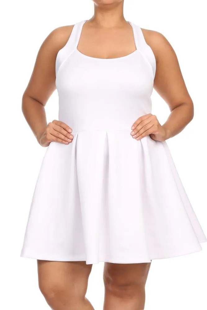 Plus Size Flare Game Crossed Back White Dress