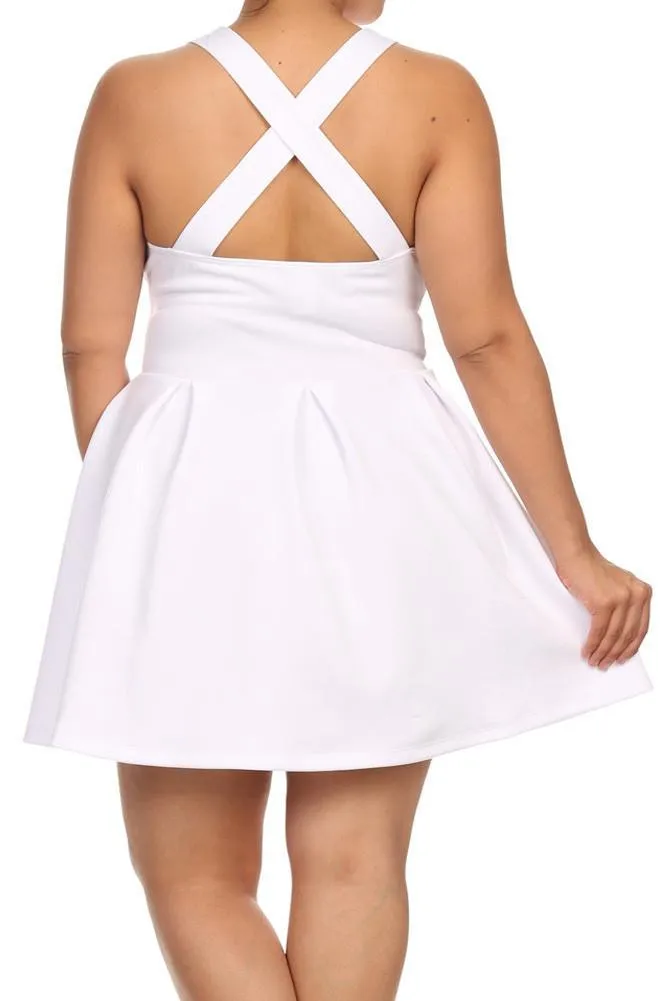 Plus Size Flare Game Crossed Back White Dress