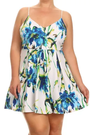 Plus Size Floral Flare Spaghetti Strap Dress