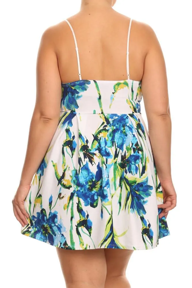 Plus Size Floral Flare Spaghetti Strap Dress