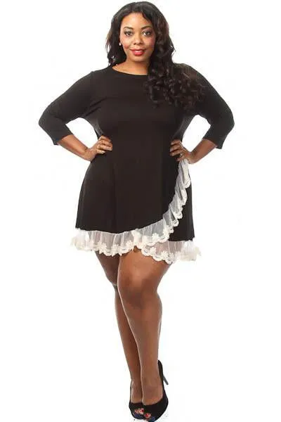 Plus Size Sexy Lace Trim Cross Body Dress