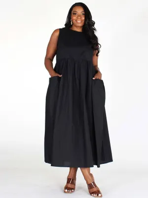 PLUS SIZE SLEEVELESS POCKETS  FIT & FLARE MAXI DRESS