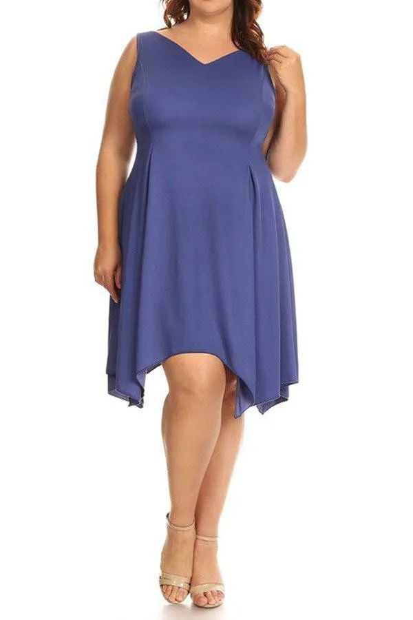 Plus Size Solid Midi Dress In A Fit And Flare Style With A Round Neck