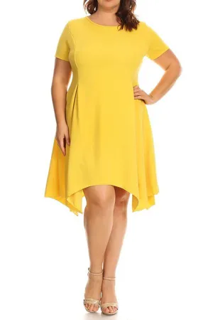 Plus Size Solid Midi Dress In A Fit And Flare Style With A Round Neck