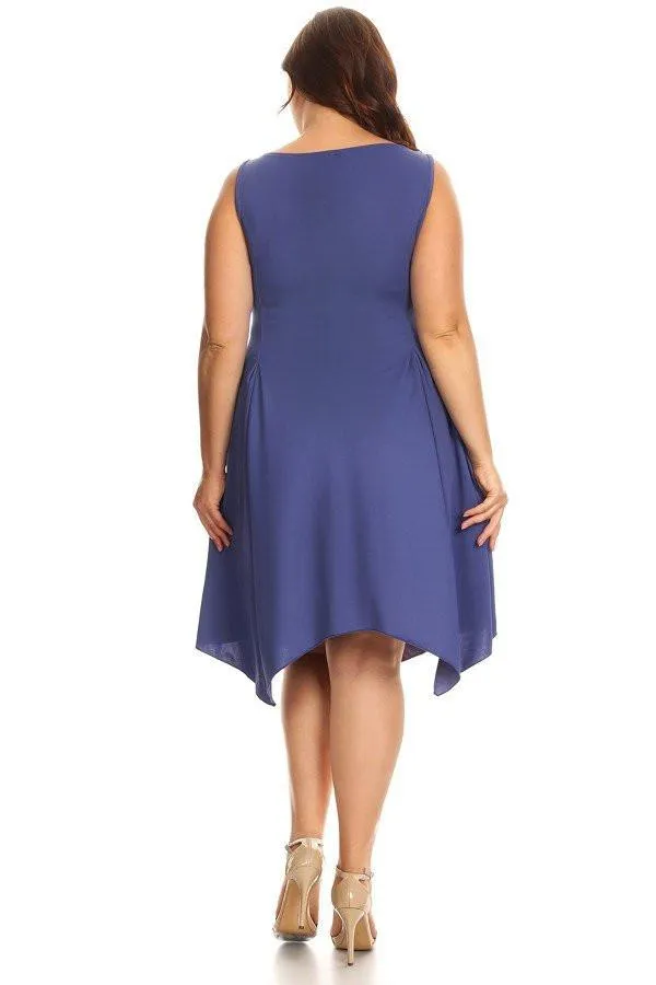 Plus Size Solid Midi Dress In A Fit And Flare Style With A Round Neck