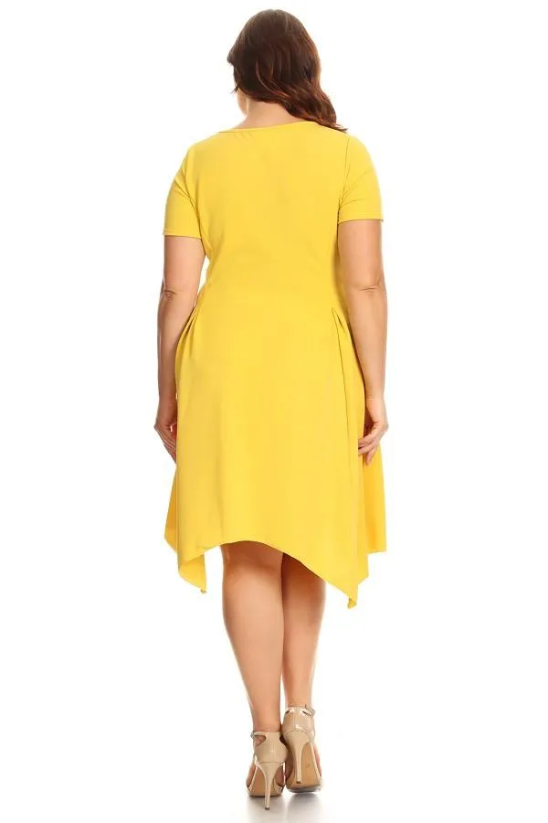 Plus Size Solid Midi Dress In A Fit And Flare Style With A Round Neck