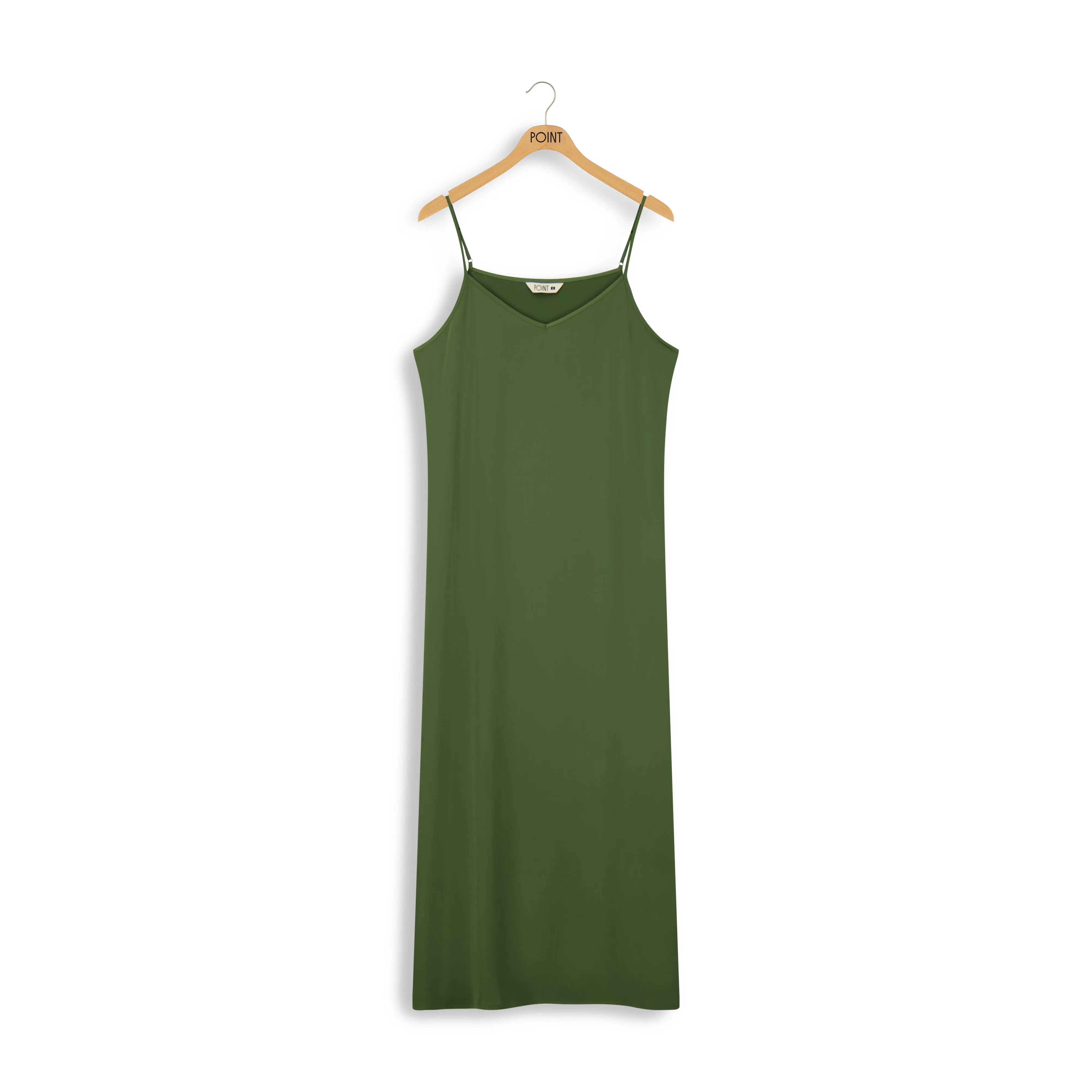 Point Satin Slip Dress in Pesto