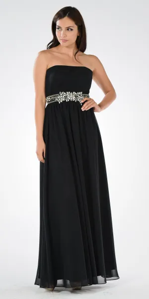 Poly USA 7698 Strapless Embellished Waist A-line Dress