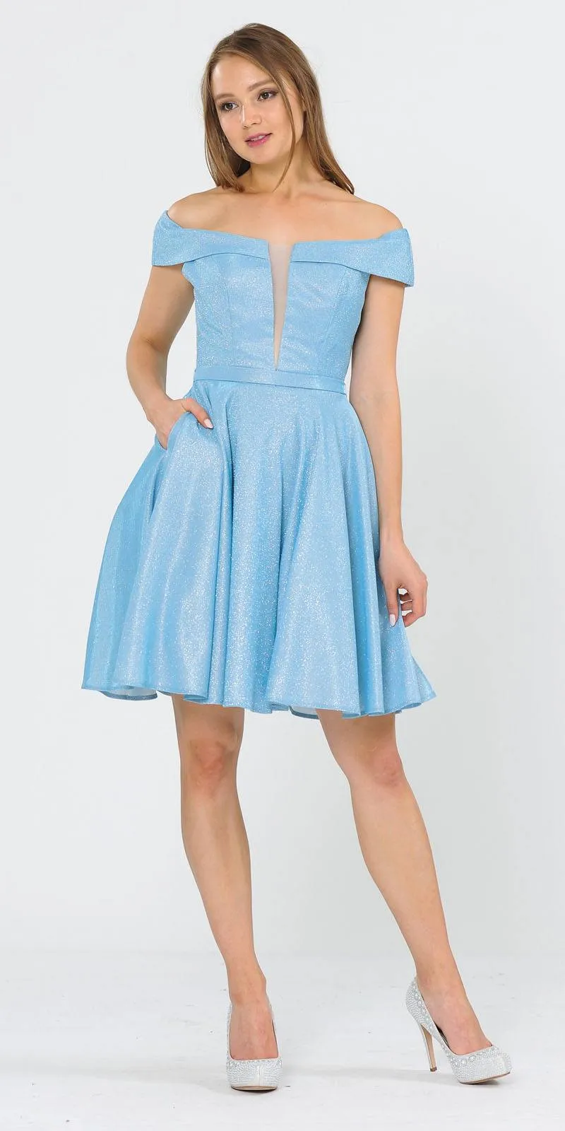 Poly USA 8224 Off-Shoulder Short Dress with Pockets